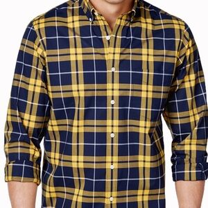 3/$10 Club Room Navy and Yellow Plaid Casual Shirt